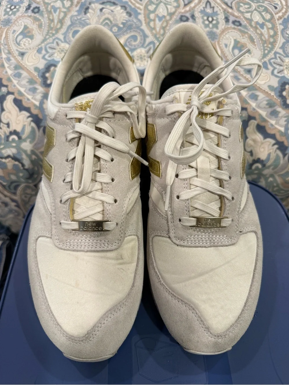 New Balance 420 Rare Cream & Gold Lace-Up Sneakers